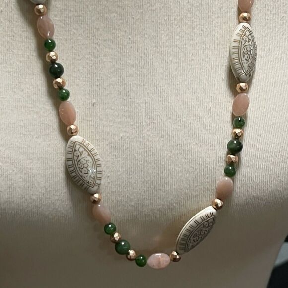NEW Studio Barse Green & Cream Beaded Necklace Jade & Sunstone #BRNK - Picture 4 of 6
